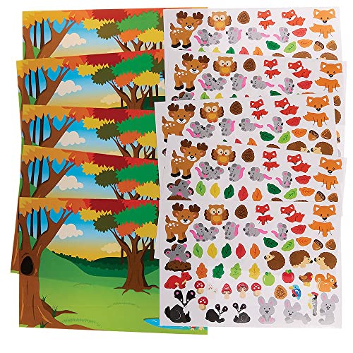 Baker Ross FX153 Escenas con Pegatinas de Animales del Bosque - Juego de 5 Pegatinas para Niños