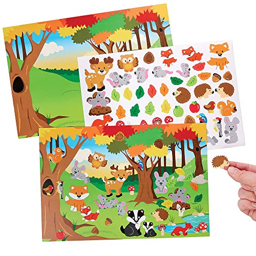 Baker Ross FX153 Escenas con Pegatinas de Animales del Bosque - Juego de 5 Pegatinas para Niños