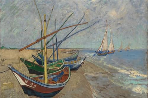 Barcos de pesca en la playa en Les Saintes Maries De La Mer.Png pintura por números para niños - DIY pintura digital por números kits sobre lona 40 x 50 cm