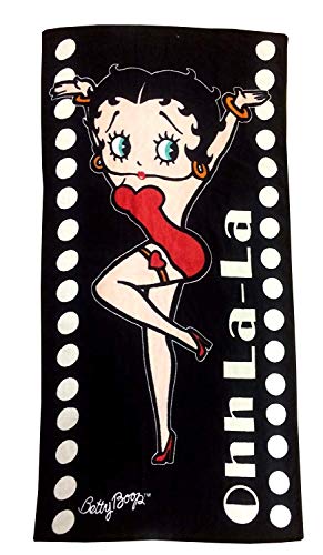 Beach Towel Betty Boop Ohh La La, 70cm x 140cm, Ta Da Pose Circles Polka Dot, Black Red White, 100% Cotton Velour Printed Bath / Swimming Towel by Betty Boop