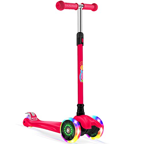 BELEEV Patinete para Niños de 3 a 12 años, Patinete de 3 Ruedas para Niños y Niñas, Luces Ruedas Iluminadas, Altura Ajustable, Inclinarse para Dirigir, Cubierta Antideslizante, Scooter (Rojo)