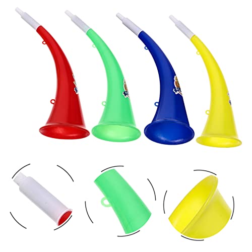 BESPORTBLE 4 Piezas Cuerno Animador Horn Trompeta De Cuerno Que Anima Bocina para Juego Deportivo Silbato De Vítores Sonido De Fiesta Trompeta De Utilería Katar Ventilador Niño El Plastico