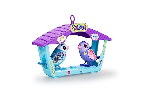 Bizak Digibirds, Casita con 2 Pajaritos Exclusivos interactivos que cantan solos o a coro, silban, mueven el pico y la cabeza, llévalos donde quieras (62008617)