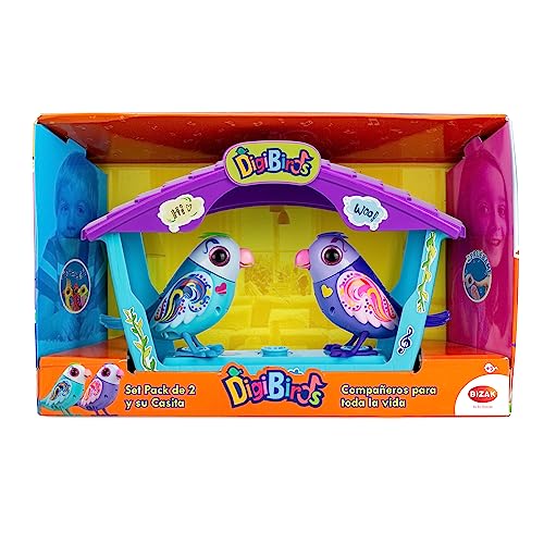 Bizak Digibirds, Casita con 2 Pajaritos Exclusivos interactivos que cantan solos o a coro, silban, mueven el pico y la cabeza, llévalos donde quieras (62008617)