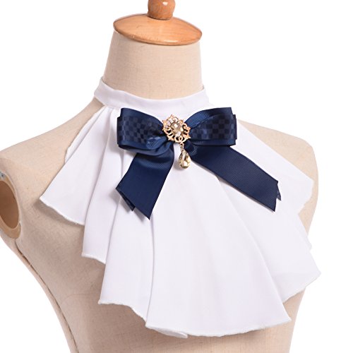 BLESSUME Cuello Victoriano Jabot Collar (Blanco & Azul oscuro)