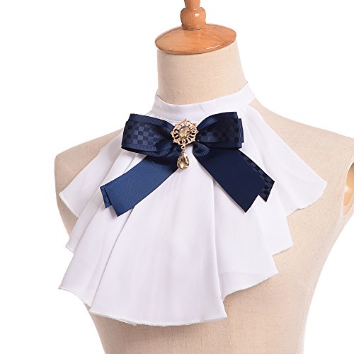 BLESSUME Cuello Victoriano Jabot Collar (Blanco & Azul oscuro)