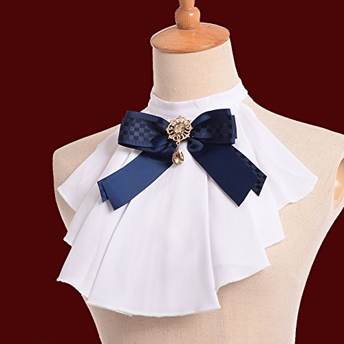 BLESSUME Cuello Victoriano Jabot Collar (Blanco & Azul oscuro)