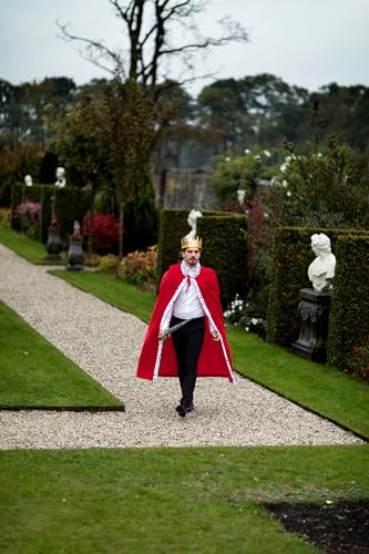 Boland 36101 - Abrigo de rey deluxe, túnica de 130 cm de largo, rojo-blanco-negro, piel falsa punteada, aspecto de armiño, casa real, gobernante, carnaval, fiesta de disfraces, fiesta temática