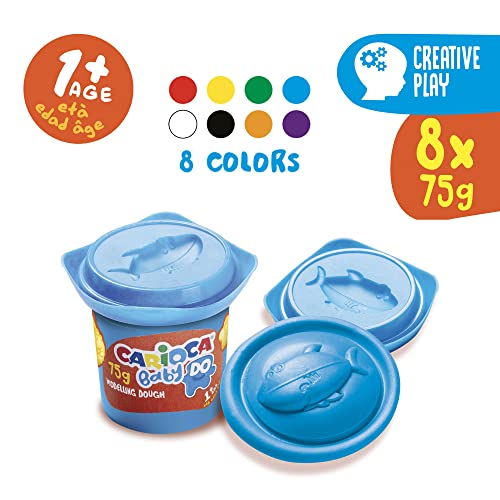 Carioca Baby DO Plastilina, Set de 8 Colores, para Niños a Partir de 12 Meses, Colores Luminosos y Combinables, para Niños de 1 Año, No Ensucia Las Manos y Secado al Aire, Contiene Trigo