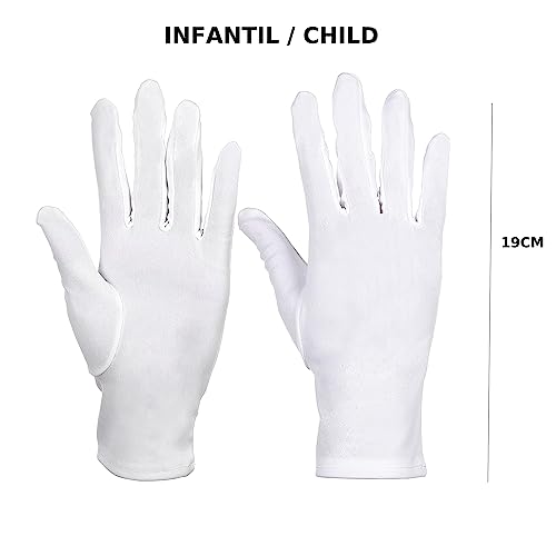 Carnavalife 24pcs Guantes Blancos Disfraz para niños y adultos, hombre mujer Guantes Blancos lisos Nazareno Gala Desfile Ceremonial Joyería Camarero (ADULTO/ADULT)