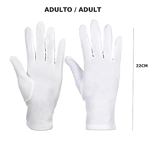 Carnavalife 24pcs Guantes Blancos Disfraz para niños y adultos, hombre mujer Guantes Blancos lisos Nazareno Gala Desfile Ceremonial Joyería Camarero (ADULTO/ADULT)