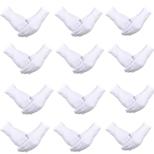 Carnavalife 24pcs Guantes Blancos Disfraz para niños y adultos, hombre mujer Guantes Blancos lisos Nazareno Gala Desfile Ceremonial Joyería Camarero (ADULTO/ADULT)