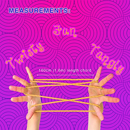 Cats Cradle,Juego de cuerdas portátil retro de los años 90, naranja neón y amarillo, longitud aproximada de 1.6 m (160 cm), manual de trucos incluido, creatividad, jugar solo y con amigos