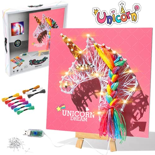 CHMMY Juego de Manualidades para niños, Unicornio, Regalo para niñas, a Partir de 6, 7, 8, 9, 10, 11, 12 años, Unicornio, Juguete con luz LED decoración, Juego de Manualidades Creativo, Unicornio