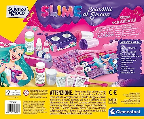 Clementoni - Ciencia Fun Chispas de Sirena-Juego Científico 8 Años, Laboratorio Experimentos, Fábrica, Kit de Slime, Versión en Italiano-Made in Italy, Color, 19352