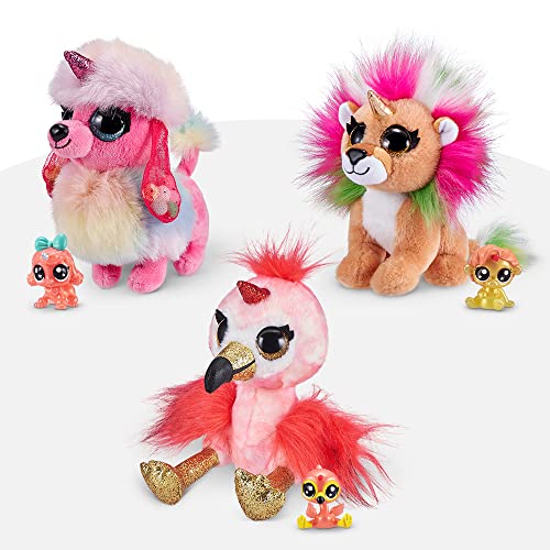 Coco Surprise Fantasy B Series 1, Paquete de 3 - Flamenco, caniche, león, Juguetes de Peluche con bebé Sorpresa Coleccionable en Cono (Paquete de 3) (Flamenco, caniche, león)