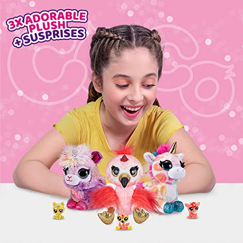 Coco Surprise Fantasy B Series 1, Paquete de 3 - Flamenco, caniche, león, Juguetes de Peluche con bebé Sorpresa Coleccionable en Cono (Paquete de 3) (Flamenco, caniche, león)