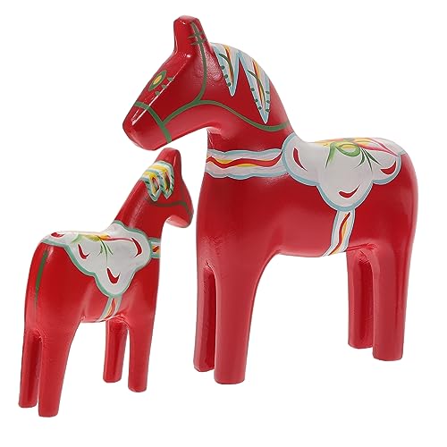 COHEALI 1 Par Adorno De Caballo De Madera Topper De Escritorio Decoraciones para Salas De Casa Sueco De Madera Figura De Caballo Pintada a Mano Manualidad Navideña Modelo Caballo De Troya