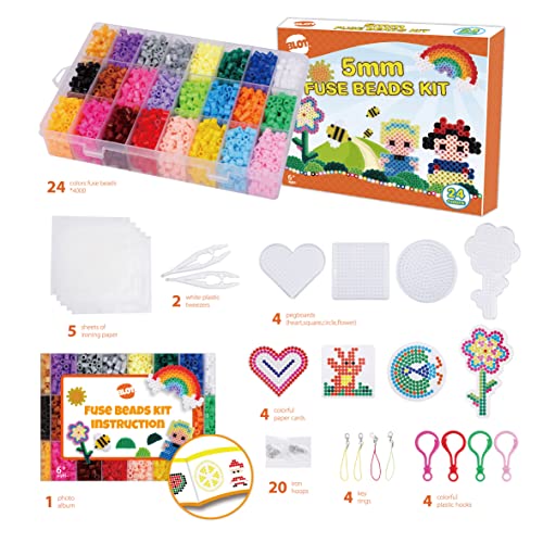 Cuentas para Planchar 24 Colores 4000Pcs Cuentas de Hierro Fusibles con Accesorios Fuse Beads para Fiesta Cumpleaños Educativos Niños DIY, 5mm