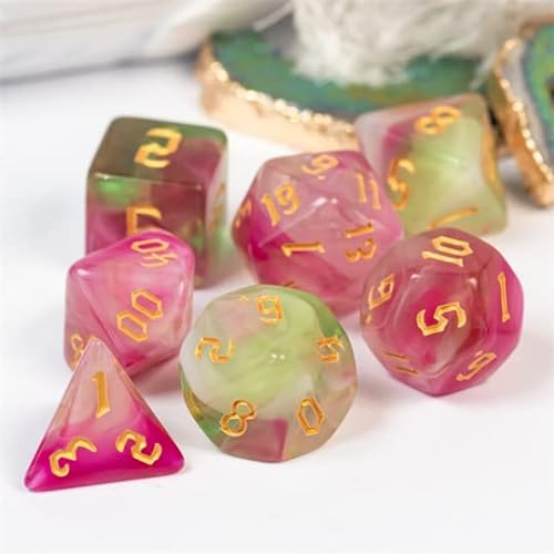 Dados encantados Glade Dados de flores de rosa Druida Dados D&D poliédricos rosados/verdes D&D para mazmorras y dragones y juegos de rol de mesa