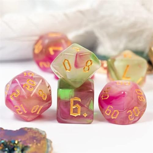 Dados encantados Glade Dados de flores de rosa Druida Dados D&D poliédricos rosados/verdes D&D para mazmorras y dragones y juegos de rol de mesa