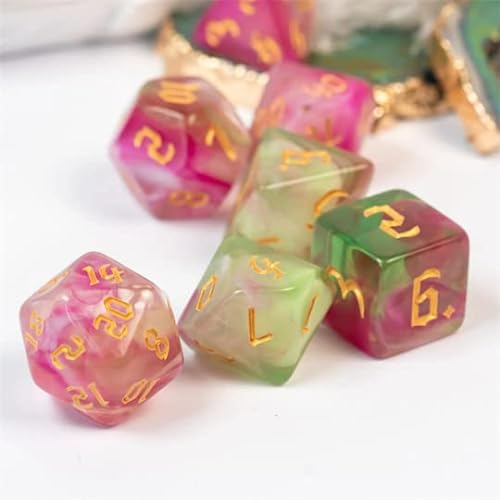 Dados encantados Glade Dados de flores de rosa Druida Dados D&D poliédricos rosados/verdes D&D para mazmorras y dragones y juegos de rol de mesa