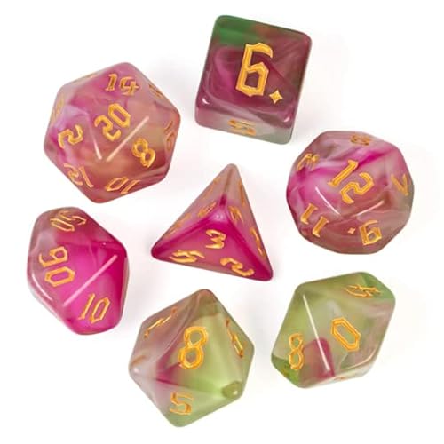 Dados encantados Glade Dados de flores de rosa Druida Dados D&D poliédricos rosados/verdes D&D para mazmorras y dragones y juegos de rol de mesa