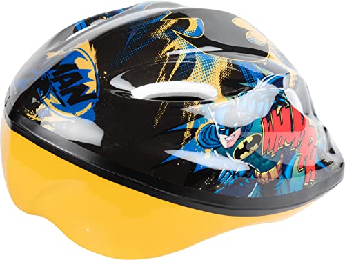 DC Comics Casco Ciclo niño Batman 52-56cm superhéroes Hombre murciélago Seguridad Protección Negro Amarillo S, Unisex Adulto