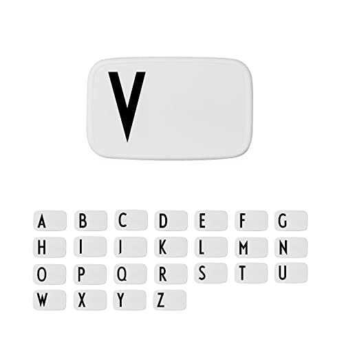 design letters personal caja de almuerzo (Blanco) - V - Sin BPA y BPS, De la A a la Z, Ideal para la escuela o el trabajo, Fácil de abrir, Para adultos y niños, 154 g, W: 18 x H: 6.5 xl: 11cm