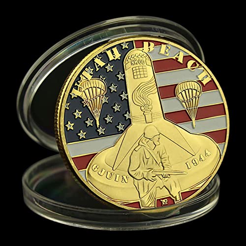 DOWNN 2PCS The World War II The Normandy Invasion Souvenir Omaha Beach Commemoirative Coin Operation Overlord Gold Plated Challenge Coin