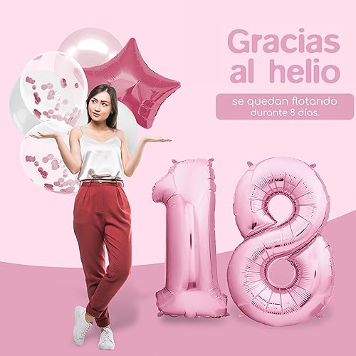 envami® Globos de Cumpleãnos 18-101 CM Globo 18 Años - Globo Numero 18 - Decoracion 18 Cumpleaños Niñas - Globos Numeros Gigantes para Fiestas - Vuelan con Helio, Rosas