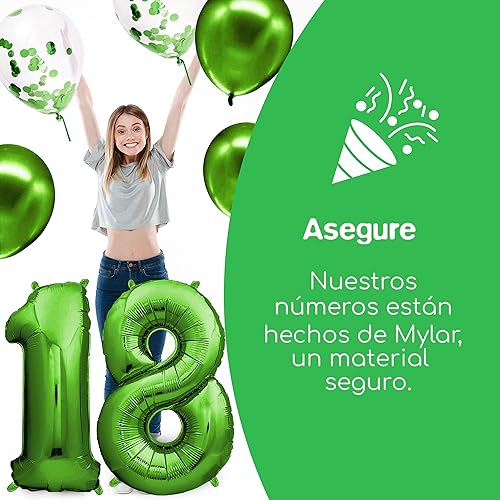 envami® Globos de Cumpleãnos 18 Verde - 101 CM Globo 18 Años - Globo Numero 18 - Decoracion 18 Cumpleaños Niñas - Globos Numeros Gigantes para Fiestas - Vuelan con Helio