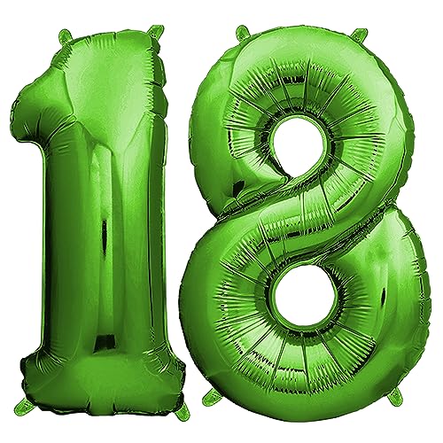 envami® Globos de Cumpleãnos 18 Verde - 101 CM Globo 18 Años - Globo Numero 18 - Decoracion 18 Cumpleaños Niñas - Globos Numeros Gigantes para Fiestas - Vuelan con Helio