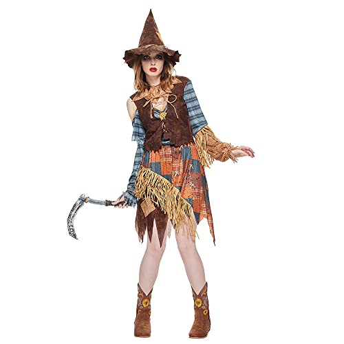 EraSpooky Disfraz Espantapájaros de Mujer Adulta para Halloween,Carnaval,Ropa de Fiesta Temática para Hombres y Damas,Disfraz de Pareja de Halloween