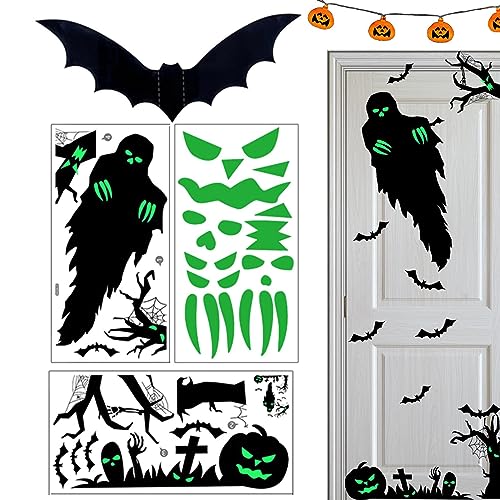 Etiqueta engomada del resplandor de Halloween | Calcomanías de Halloween que brillan intensamente | Adhesivo ornamental de habitación con brillo para techos, paredes, puertas, mesitas de Rurbeder