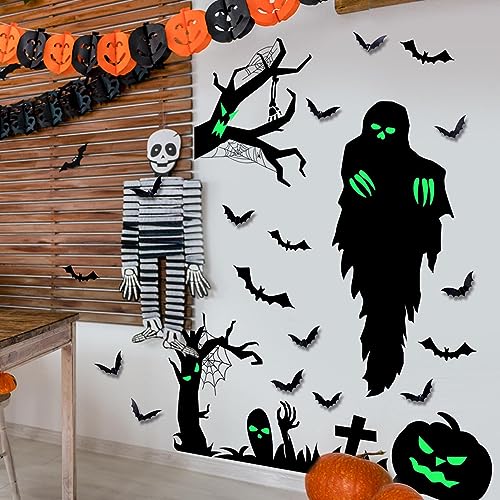 Etiqueta engomada del resplandor de Halloween - Calcomanías de Halloween que brillan intensamente,Adhesivo ornamental de habitación con brillo para techos, paredes, puertas, mesitas de noche, Jildouf