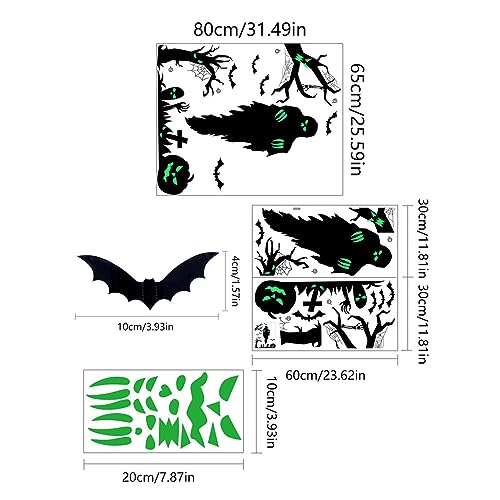 Etiqueta engomada del resplandor de Halloween - Calcomanías de Halloween que brillan intensamente,Adhesivo ornamental de habitación con brillo para techos, paredes, puertas, mesitas de noche, Jildouf