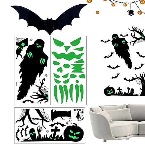 Etiqueta engomada del resplandor de Halloween - Calcomanías de Halloween que brillan intensamente,Adhesivo ornamental de habitación con brillo para techos, paredes, puertas, mesitas de noche, Jildouf