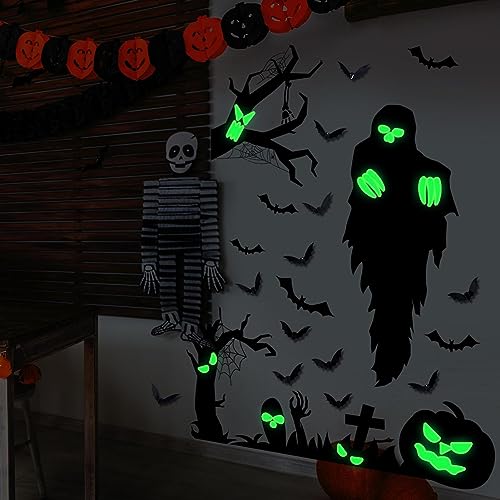 Etiqueta engomada del resplandor de Halloween,Pegatinas espeluznantes para brillar en la oscuridad | Adhesivo ornamental de habitación con brillo para techos, paredes, puertas, mesitas de Barash