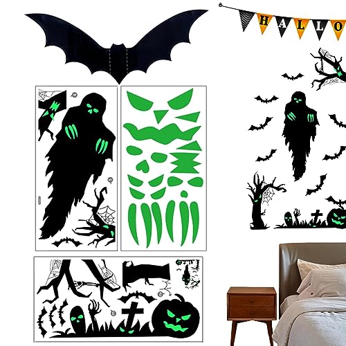 Etiqueta engomada del resplandor de Halloween,Pegatinas espeluznantes para brillar en la oscuridad | Adhesivo ornamental de habitación con brillo para techos, paredes, puertas, mesitas de Barash