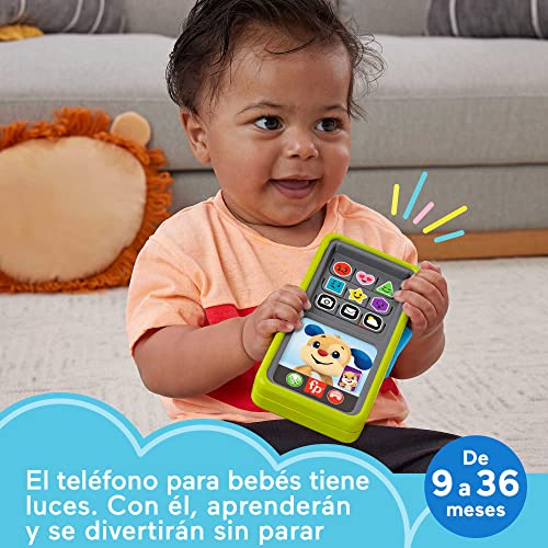 Fisher-Price Ríe y Aprende Smartphone desliza y aprende, Teléfono de juguete de aprendizaje con sonidos, bebés +9 meses, versión español + portugués + italiano + inglés (HNL45)