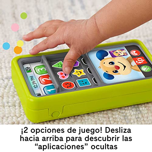 Fisher-Price Ríe y Aprende Smartphone desliza y aprende, Teléfono de juguete de aprendizaje con sonidos, bebés +9 meses, versión español + portugués + italiano + inglés (HNL45)