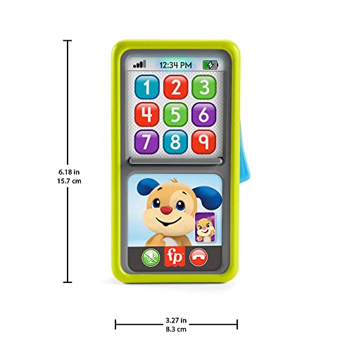 Fisher-Price Ríe y Aprende Smartphone desliza y aprende, Teléfono de juguete de aprendizaje con sonidos, bebés +9 meses, versión español + portugués + italiano + inglés (HNL45)