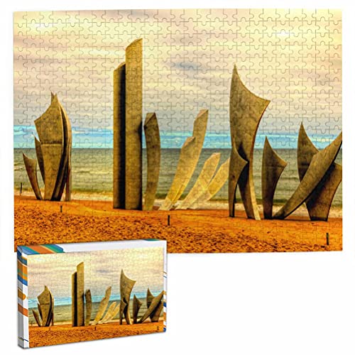 Francia Omaha Beach Rompecabezas para Adultos, 500 Piezas de Madera, Regalo de Viaje, Recuerdo, 20.4 x 15 Pulgadas