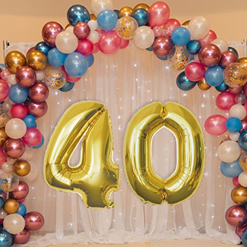 Globos de oro con número 40 – 100 cm, globos gigantes – vuela con helio – Globo número de cumpleaños – Decoración de cumpleaños – Decoración de cumpleaños