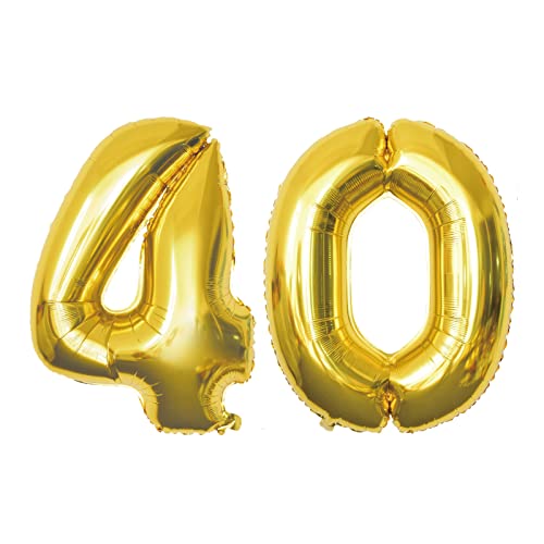 Globos de oro con número 40 – 100 cm, globos gigantes – vuela con helio – Globo número de cumpleaños – Decoración de cumpleaños – Decoración de cumpleaños