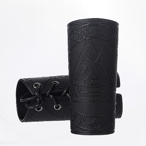 GORGECRAFT 2PCS Brazalete de Cuero Brazalete de Armadura Medieval Viking Odin Runes Valknut Cuero En Relieve Protector de Brazo Ajustable Brazalete Negro Armadura Brazalete para Halloween Adulto