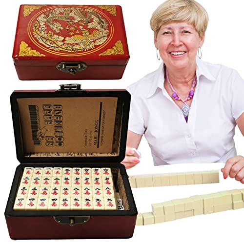 GYOUZA Mini Mahjong - Maleta Madera Mahjong Chino Juego - Travel Mahjong Set, Mini Mahjong Portable Chinese Traditional Version Juego para el hogar