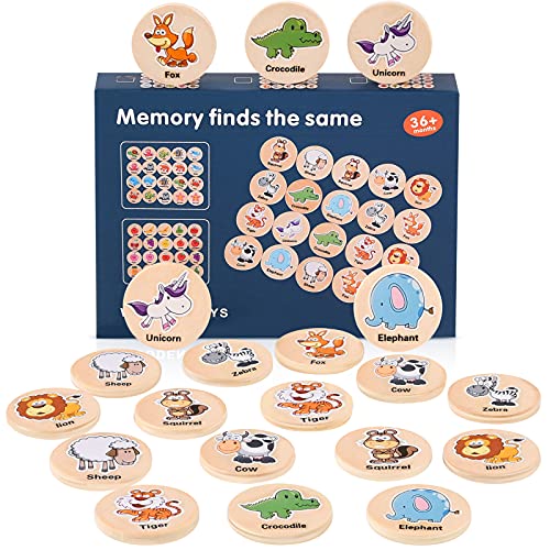 Herefun Juego Memoria, Memoria niños con Bonitos Animales, Animales de Memoria, Juego Educativo para niños y niñas, Montessori Juegos Educativos para Niños a Partir de 3 a 8 Años (Bosque)