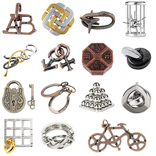 Holzsammlung 15 Piezas Rompecabezas Metal, Juegos de Ingenio Metal Puzzle, Juegos Logica Inteligencia Educativos IQ Puzzle Juguetes Metalicos Rompecabezas Regalo para Adultos Adolescentes